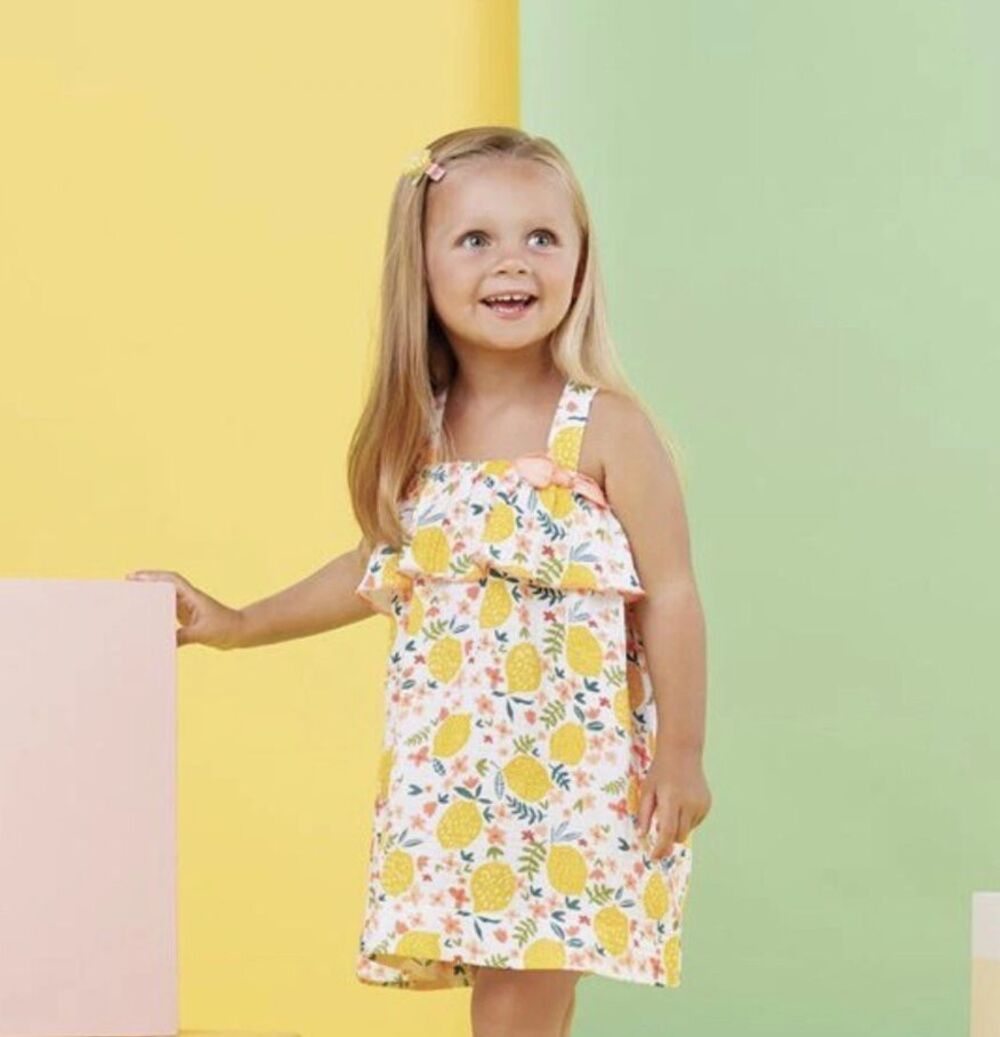 Mud Pie Girls Dress 5T Lemon Floral Ruffle Yellow White Sundress Muslin Cotton